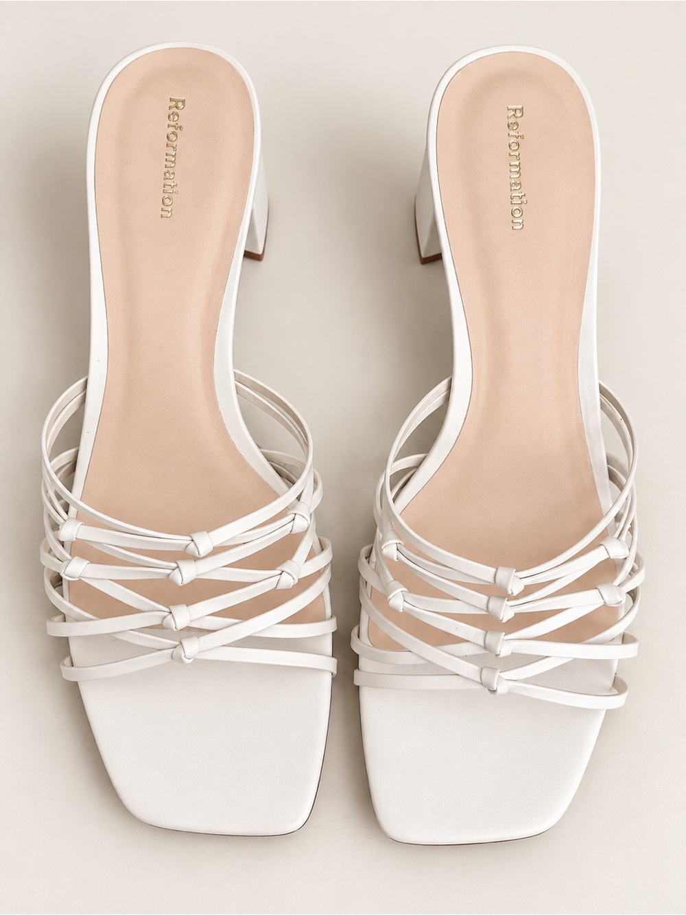 Reformation White Strappy Square Toe Block Heel Sandals Size 8.5